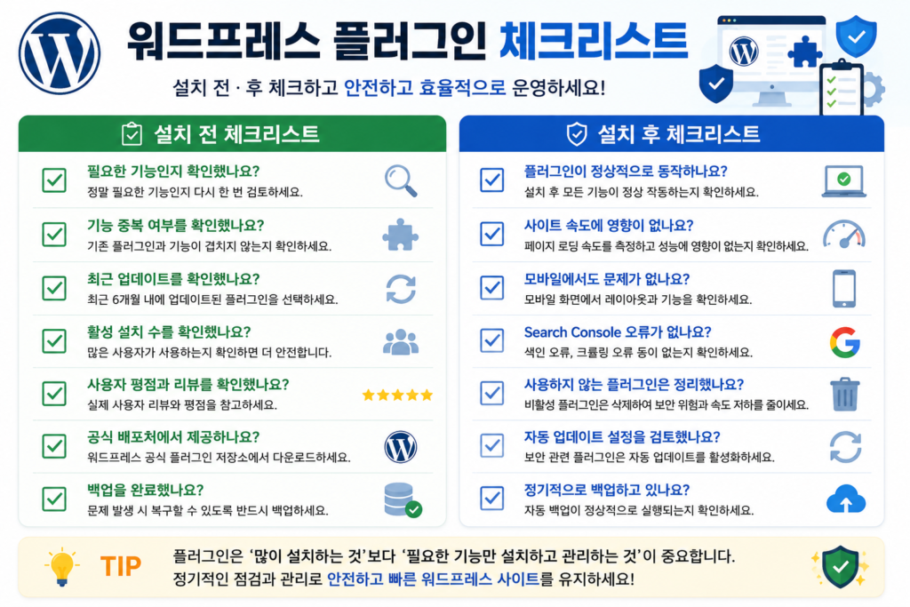 워드프레스 플러그인 설치 체크리스트