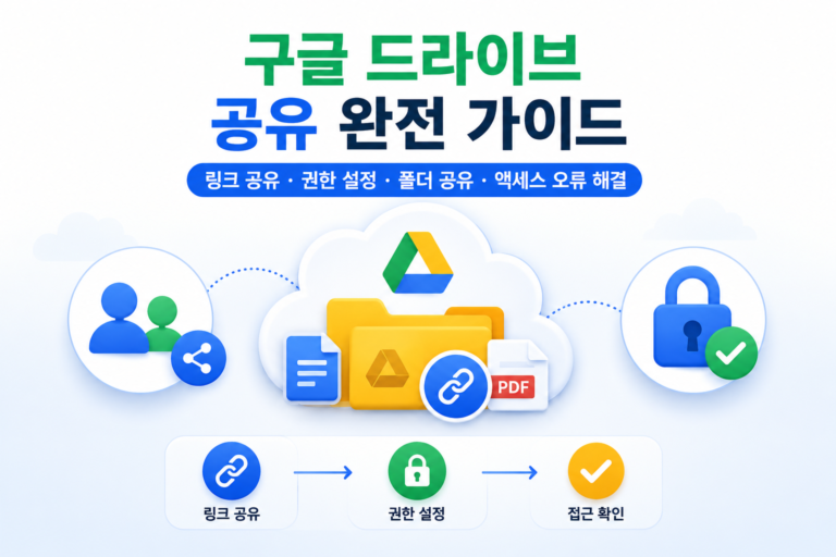 구글 드라이브 공유 방법과 파일·폴더 링크 및 접근 권한 설정을 설명하는 가이드 이미지